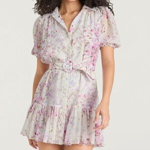 Cinq à Sept Midsummer Bloom Belted Puff Sleeve Minidress